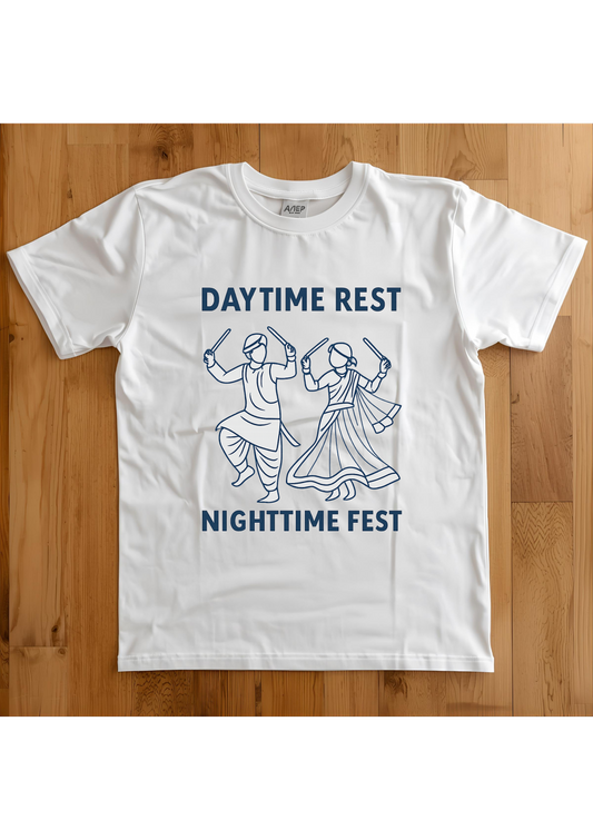 Daytime Rest, Nighttime Fest – Unisex Cotton T-Shirt
